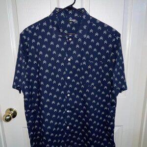 MURANO Men's Slim Fit Short Sleeve Shirt XL Navy Blue Sumo Wrestler Print